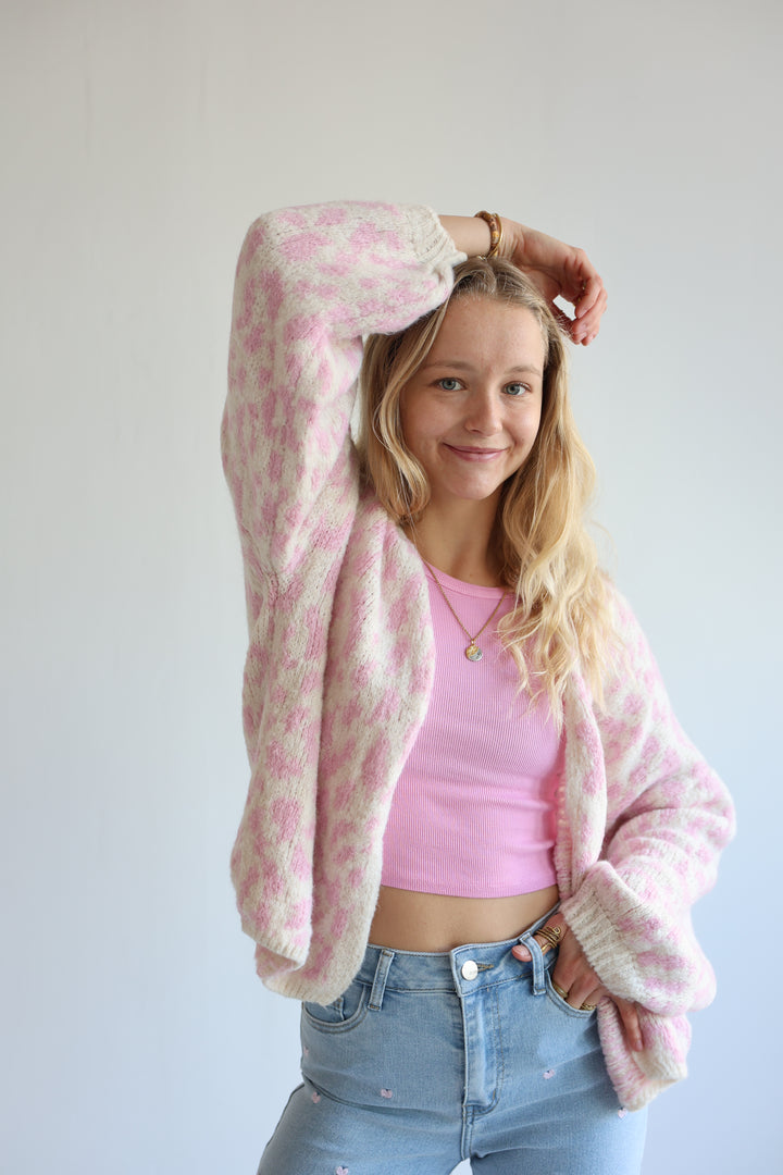 Offener Cardigan mit Leoprint