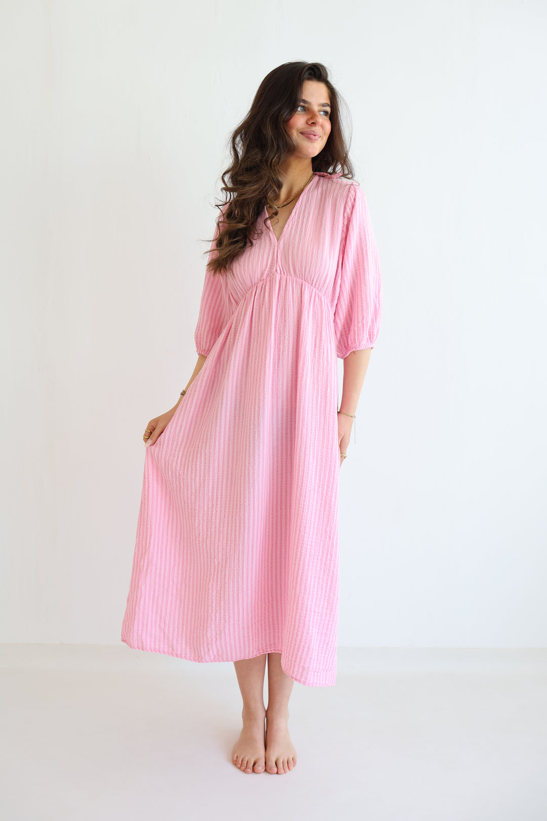 3/4 Arm Musselinkleid Summer Striped