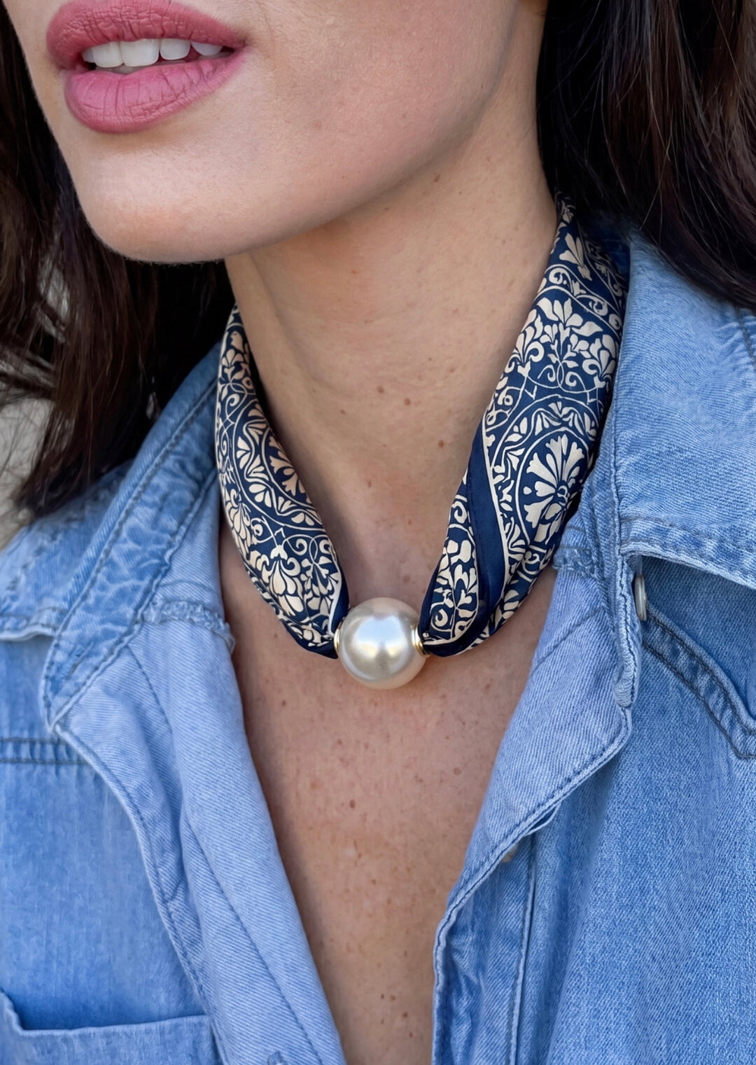 Navy Garden Pearl Scarf