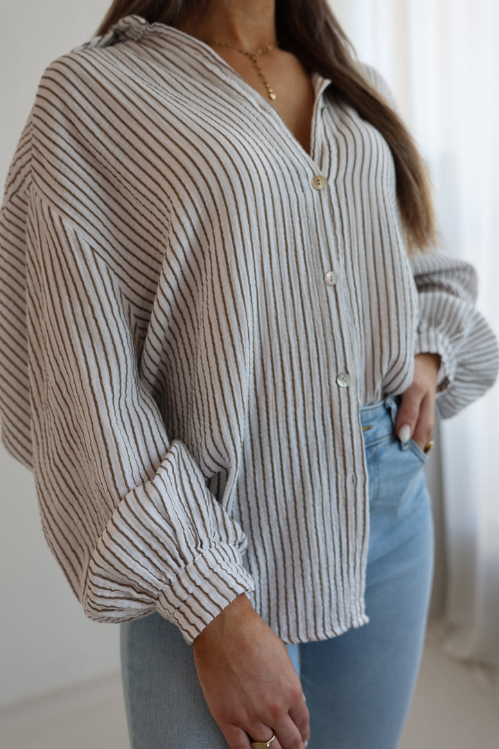Kurzes Blusenhemd aus Musselin Narrow Stripes
