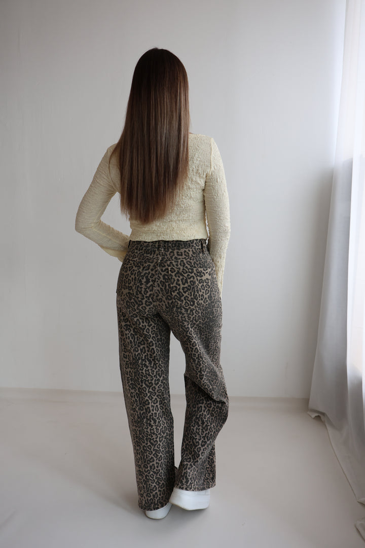 Wide Leg Jeans mit Leoprint (265-34)