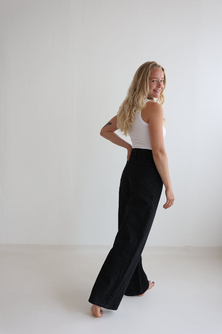 Cross Front Wide Leg Jeans