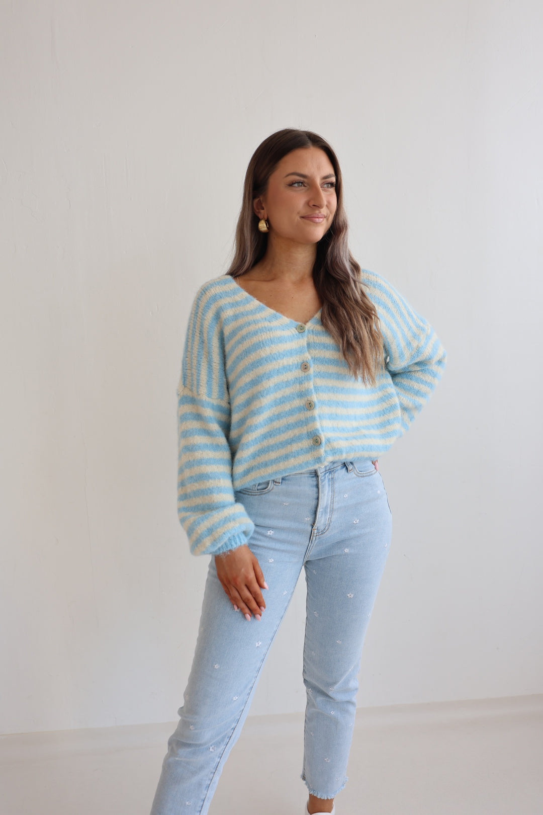 Mom Jeans White Flowers (2676)