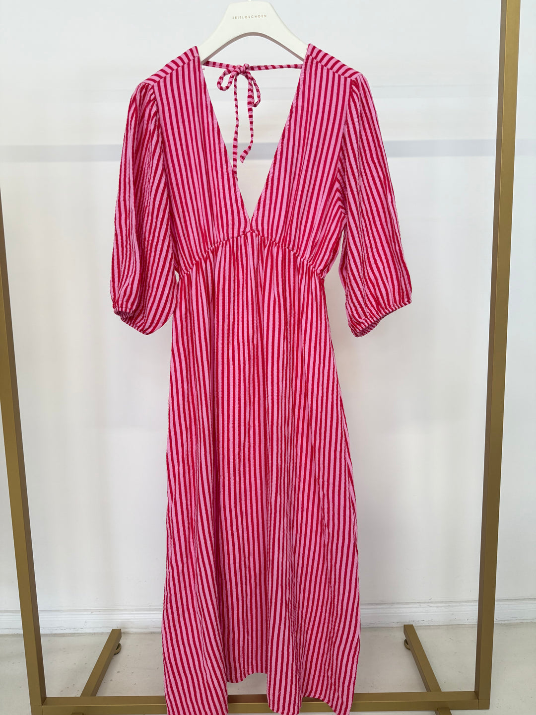 3/4 ARM MUSSELINKLEID SUMMER STRIPED CHERRY PINK (B-WARE)