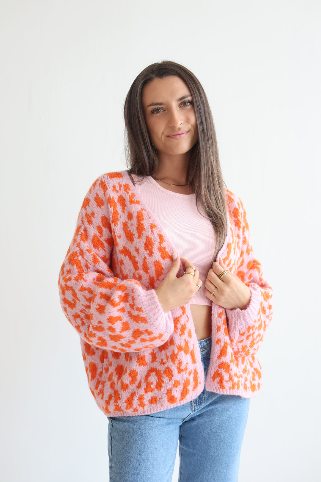 Offener Cardigan mit Leoprint