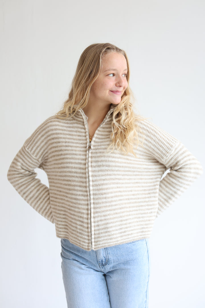 Zip Cardigan Fine Stripes