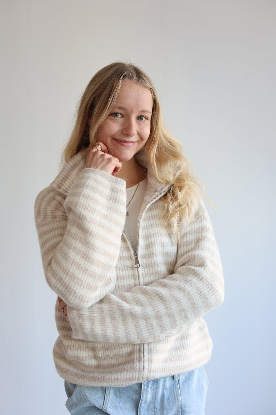 Striped Zip Cardigan