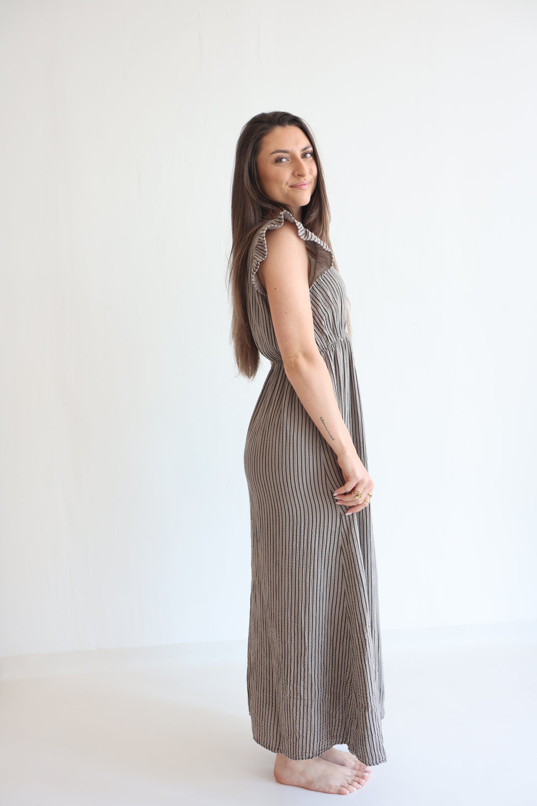 Langes Musselinkleid Casual Stripes