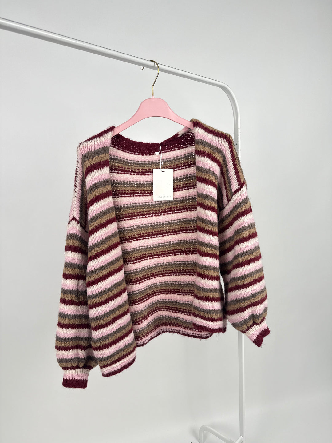 GESTREIFTER OVERSIZE CARDIGAN MERLE BORDEAUX (B-WARE)