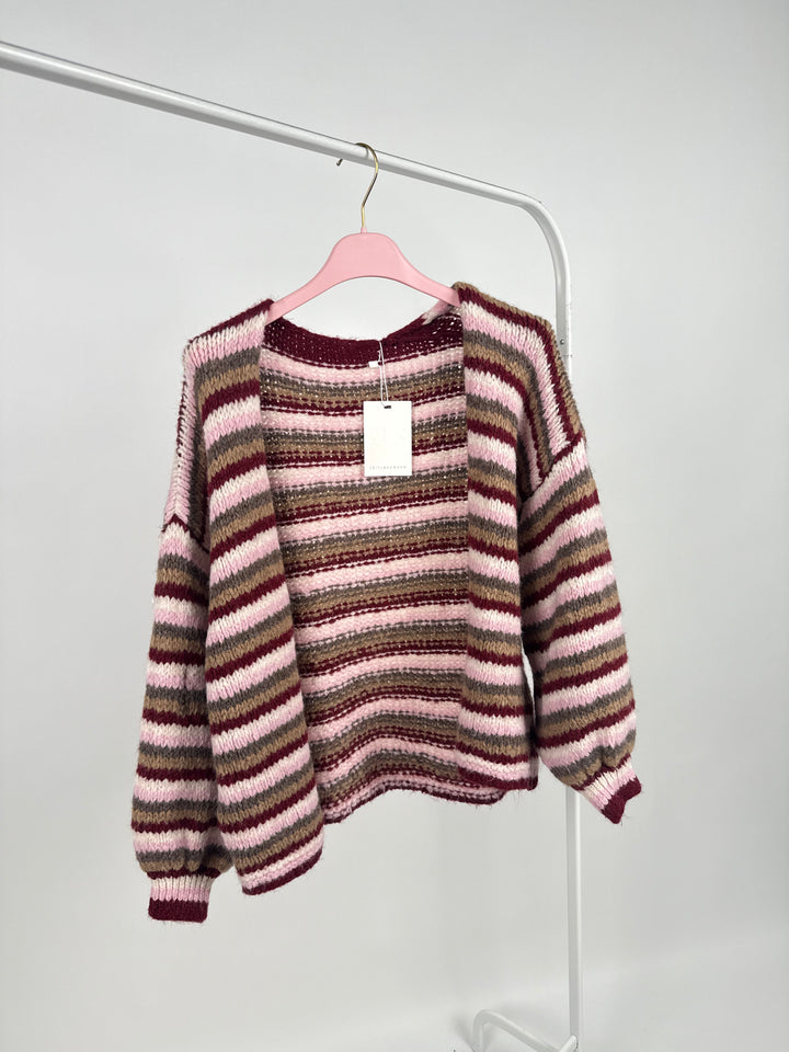 GESTREIFTER OVERSIZE CARDIGAN MERLE BORDEAUX (B-WARE)