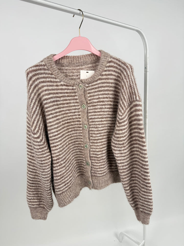 GESTREIFTER CARDIGAN MOODLINE KNIT TAUPE (B-WARE)