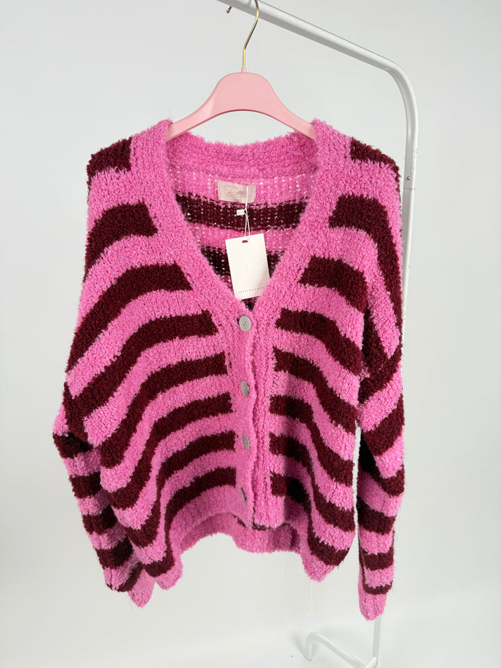 CARDIGAN CUDDLE STRIPES BERRY (B-WARE)