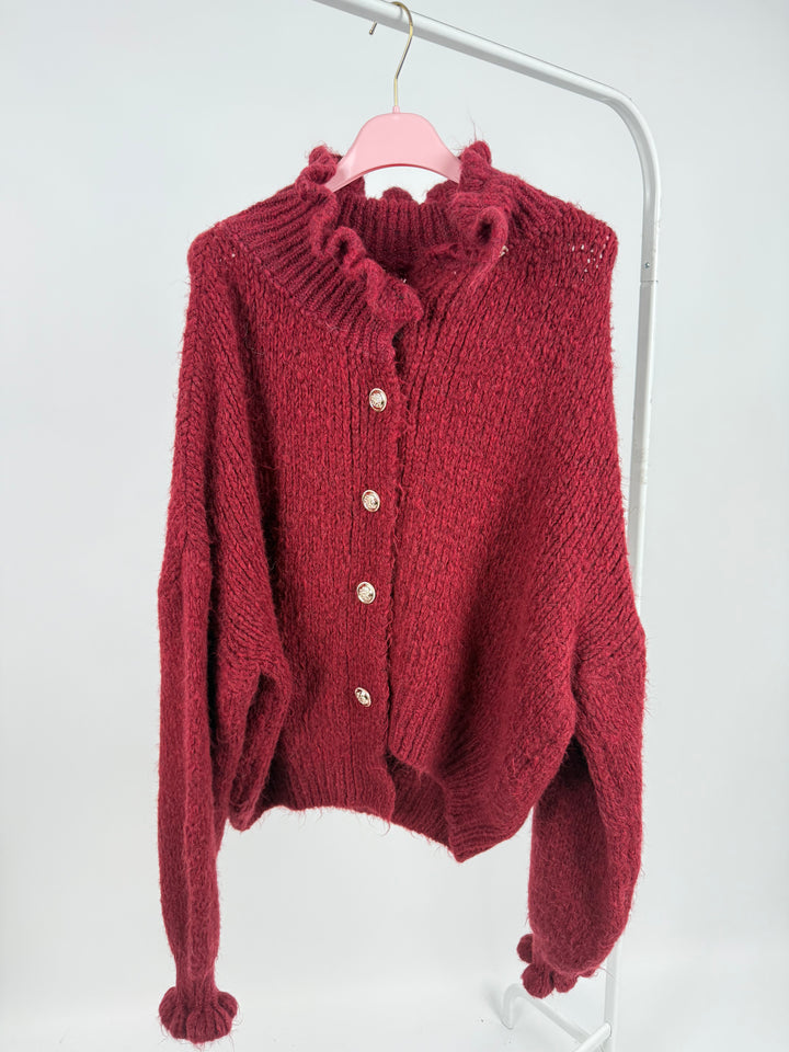 CARDIGAN MIT RÜSCHEN MELLI BORDEAUX (B-WARE)