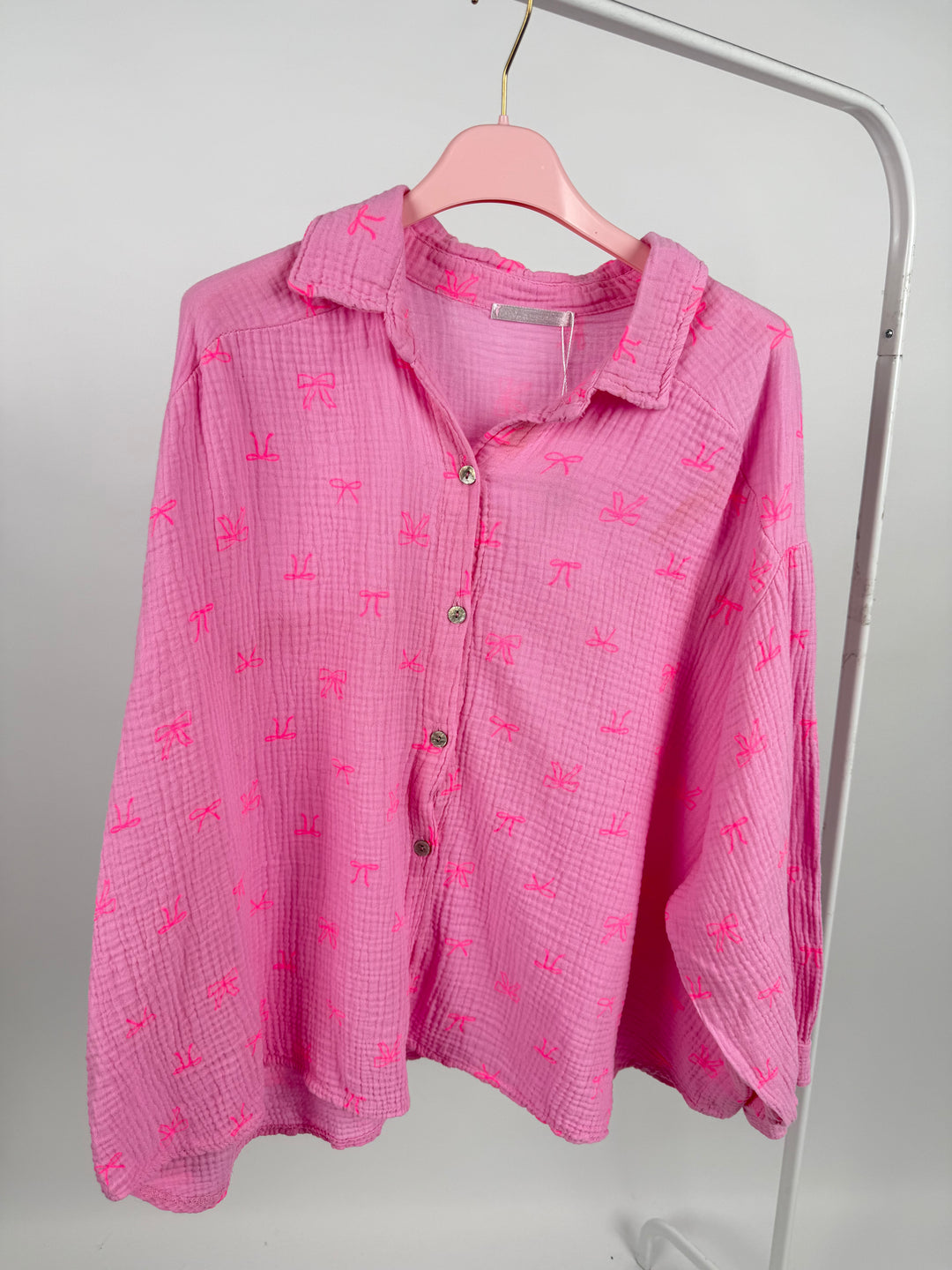 KURZES BLUSENHEMD AUS MUSSELIN BEAUTY BOWS PINK/NEONPINK (B-WARE)