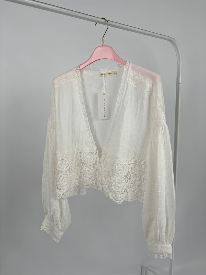 WEIẞE HÄKELBLUSE PALMA GR. M/L (B-WARE)