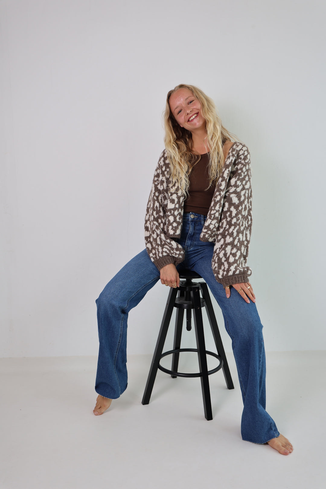 Offener Cardigan mit Leoprint