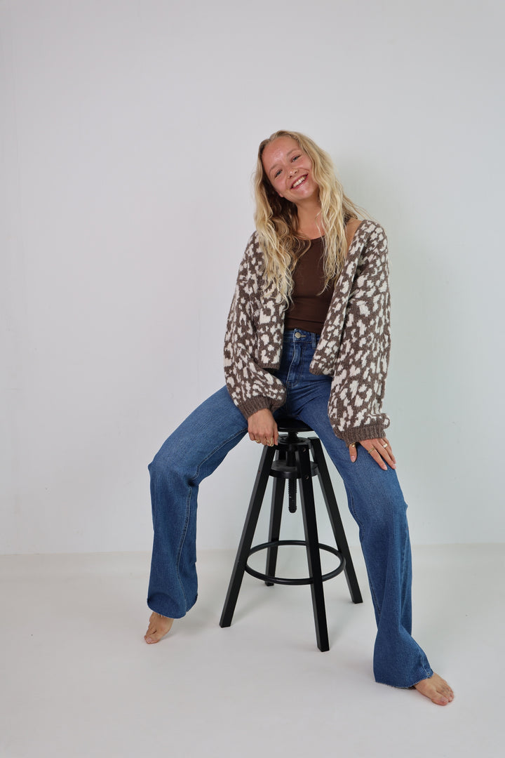 Offener Cardigan mit Leoprint