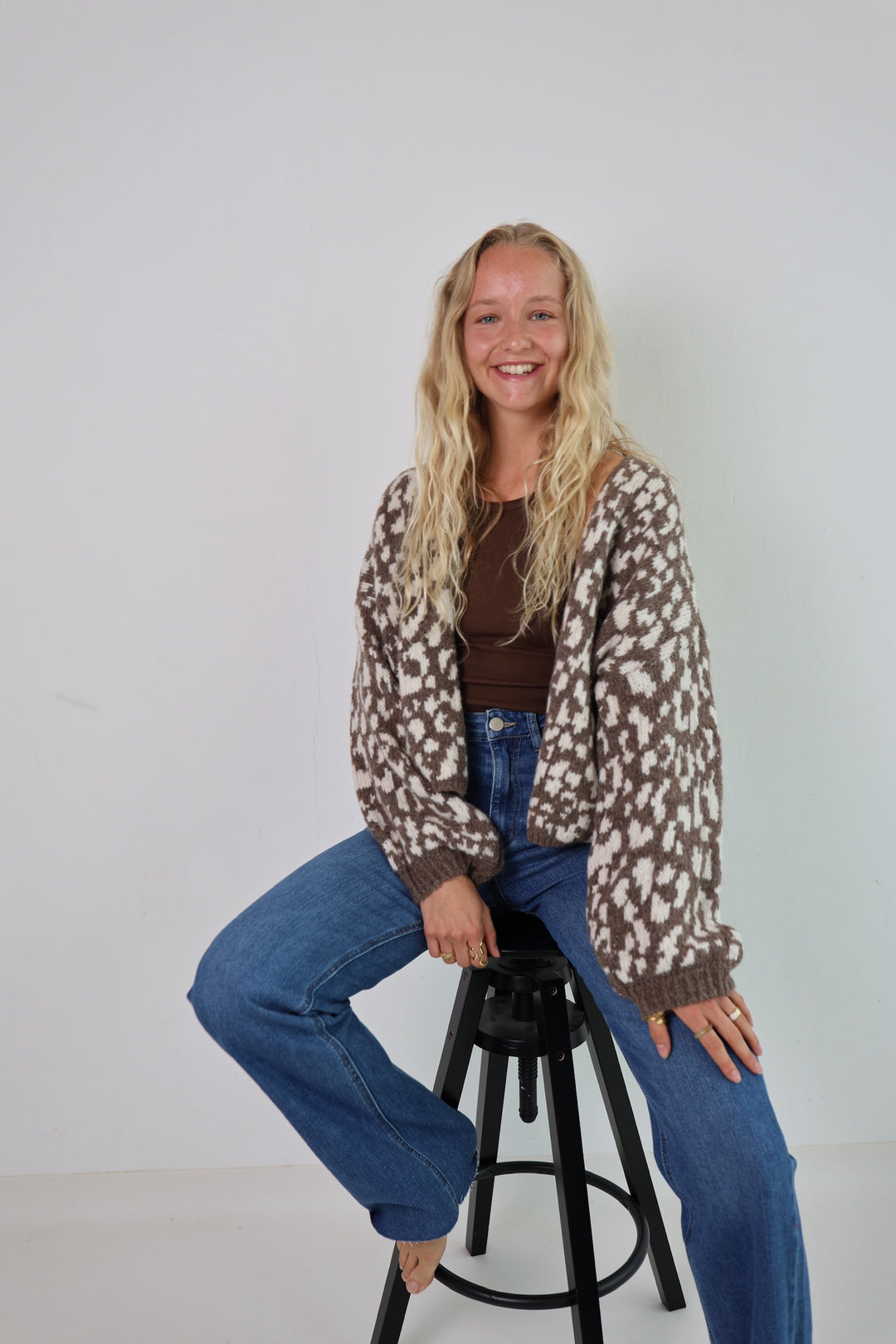 Offener Cardigan mit Leoprint