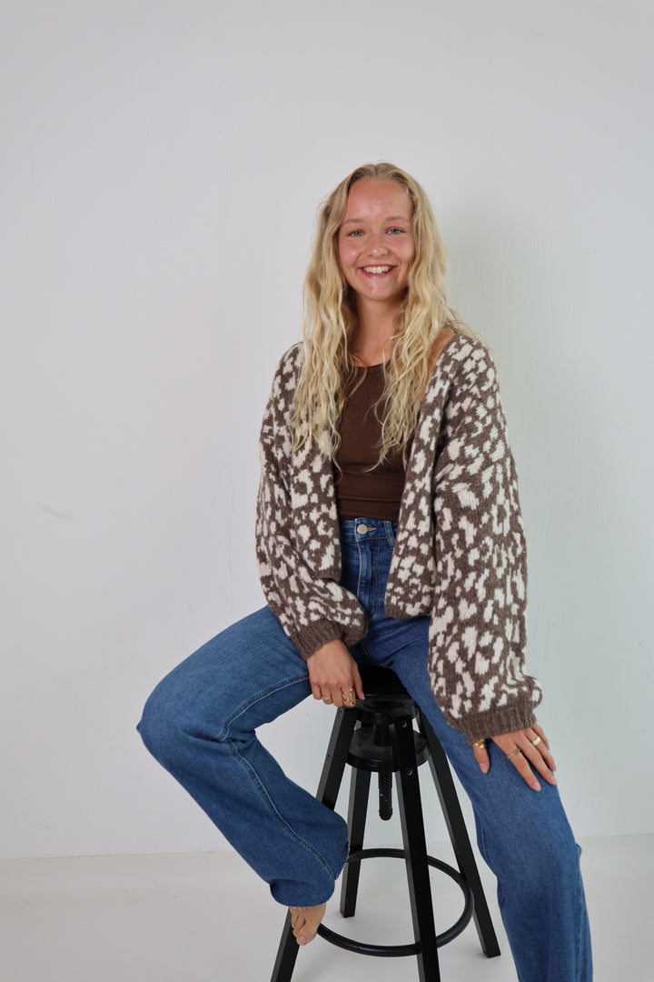Offener Cardigan mit Leoprint