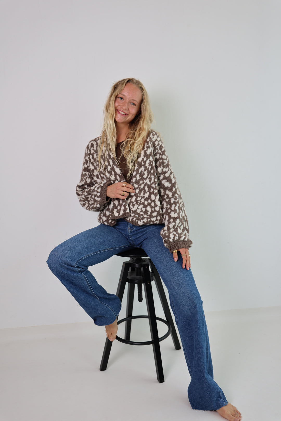 Offener Cardigan mit Leoprint
