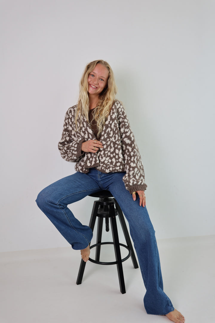 Offener Cardigan mit Leoprint