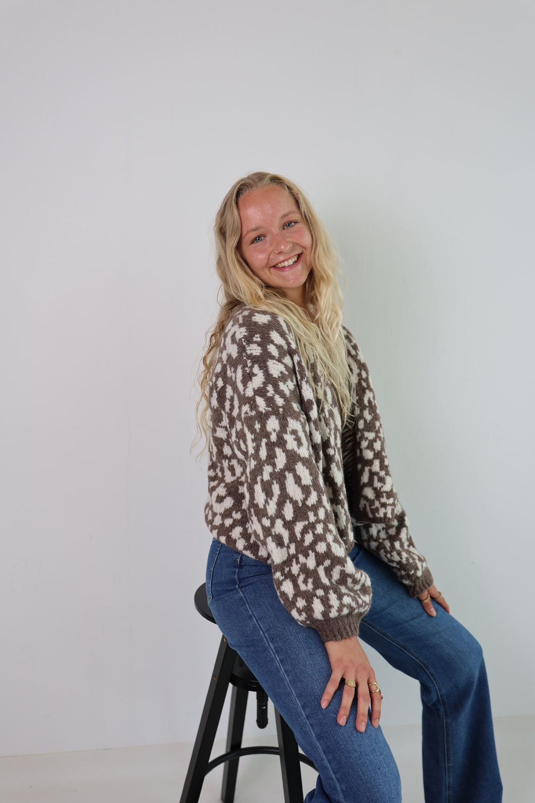 Offener Cardigan mit Leoprint