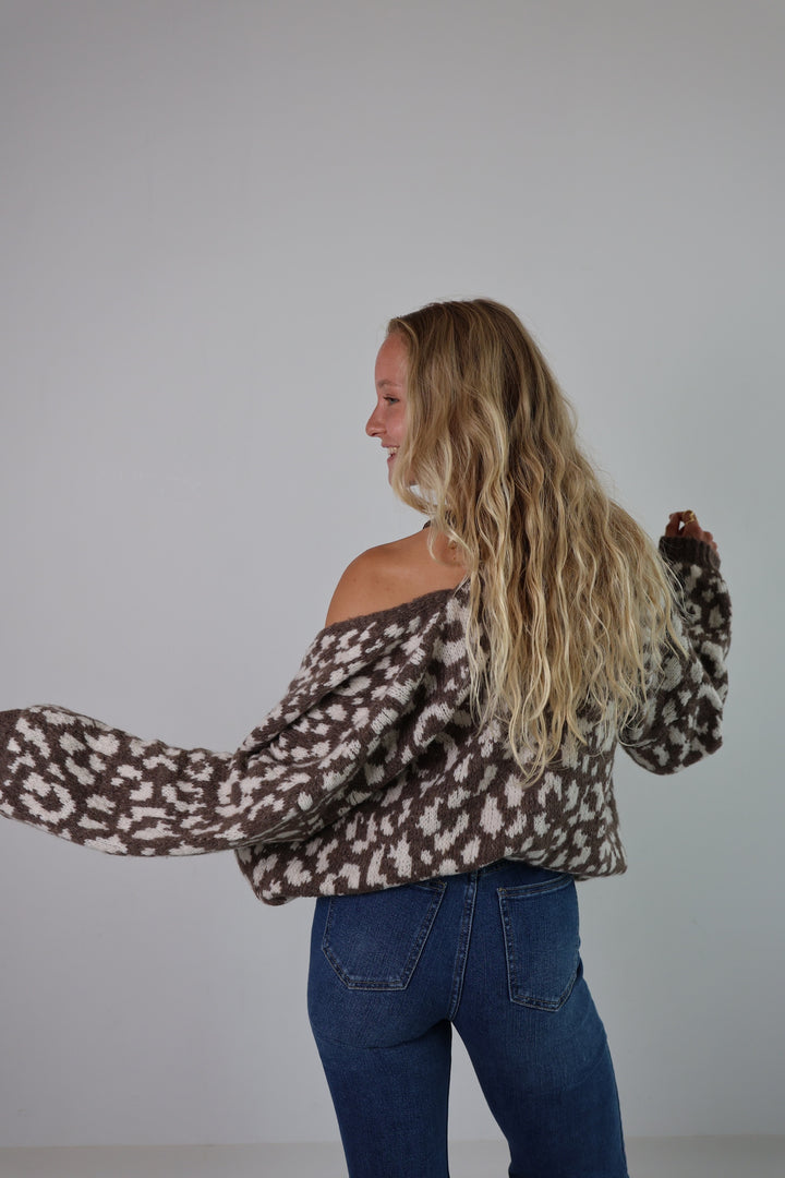 Offener Cardigan mit Leoprint