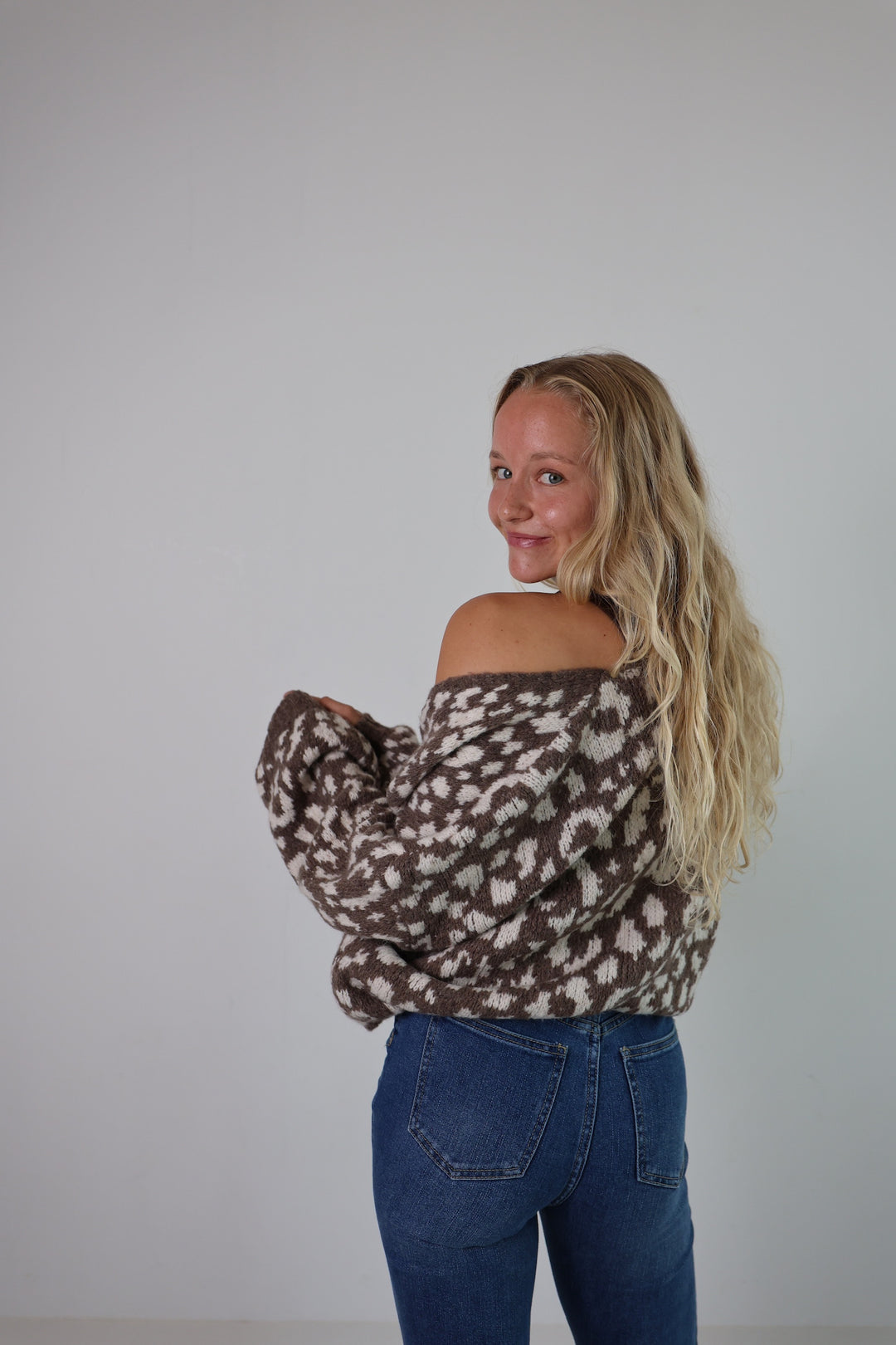 Offener Cardigan mit Leoprint