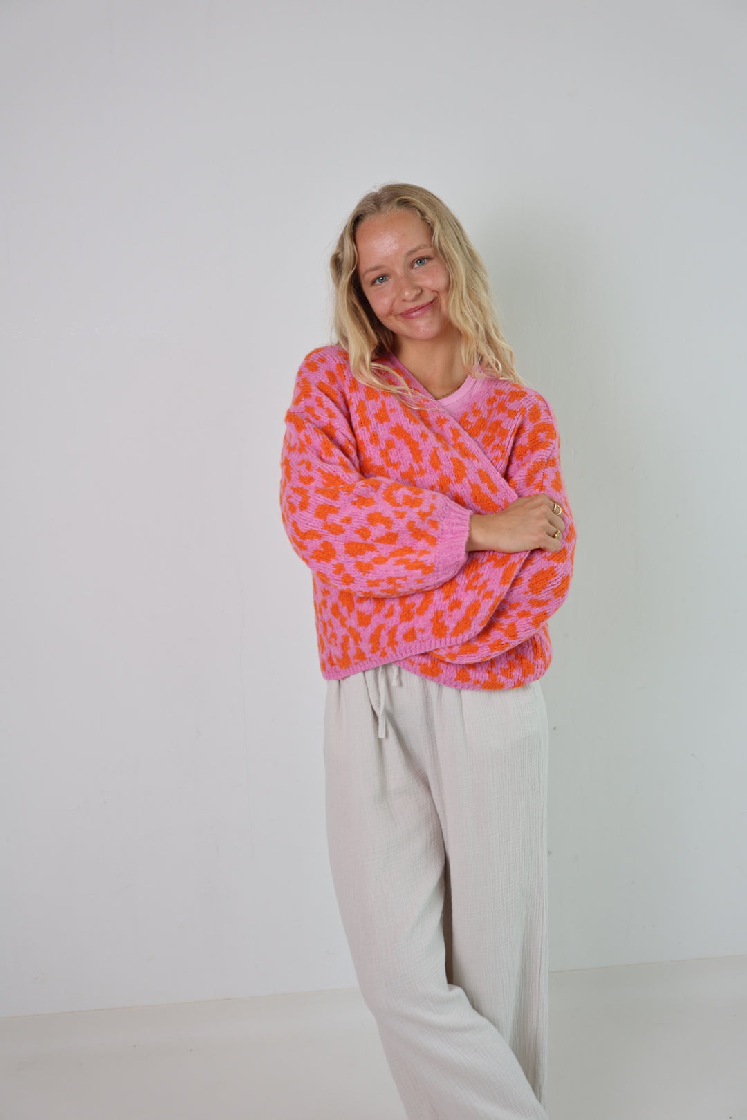 Offener Cardigan mit Leoprint