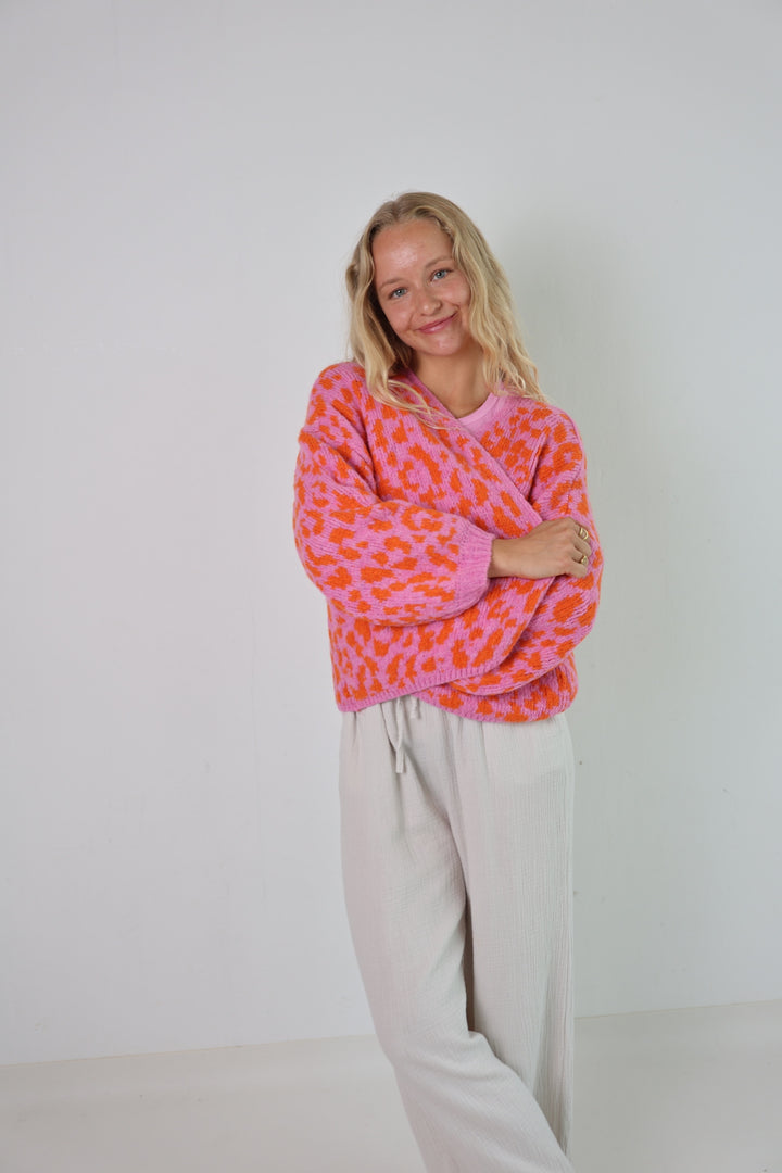Offener Cardigan mit Leoprint