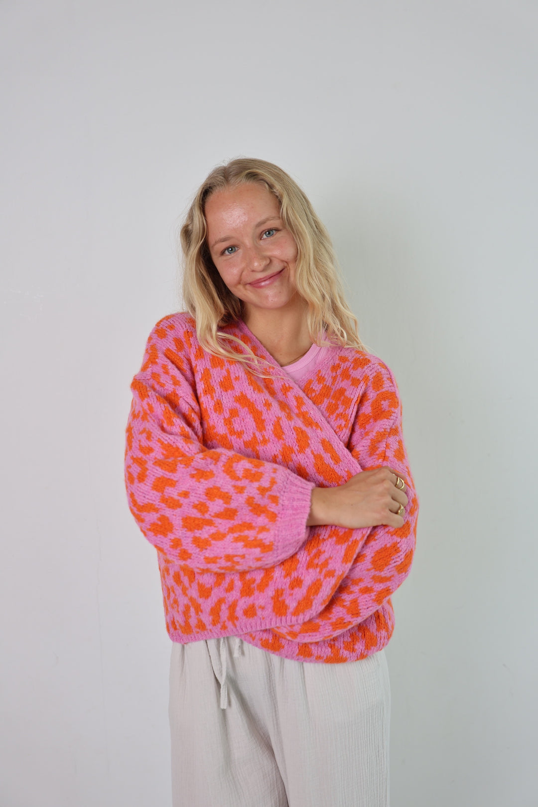Offener Cardigan mit Leoprint