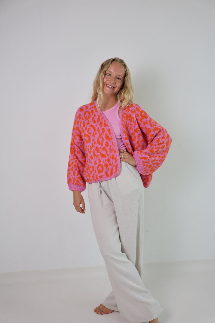 Offener Cardigan mit Leoprint
