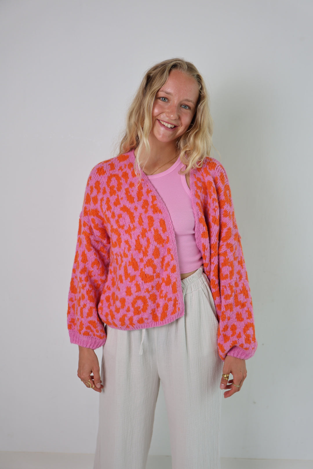 Offener Cardigan mit Leoprint