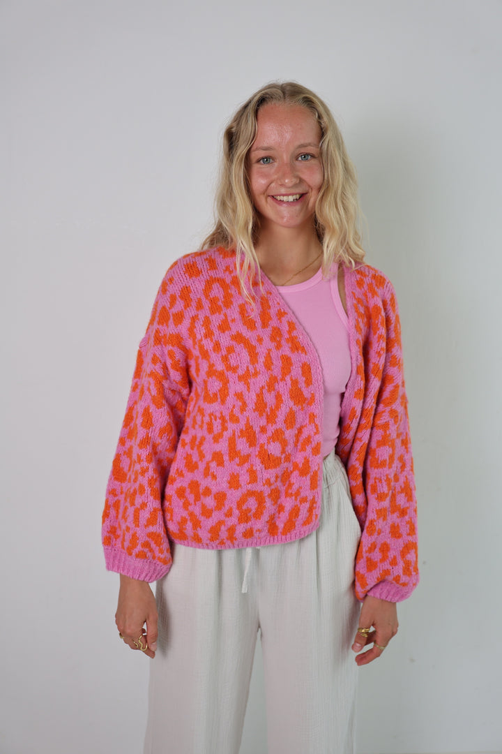 Offener Cardigan mit Leoprint