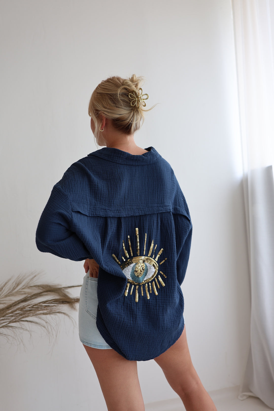 Oversize Blusenhemd aus Musselin Golden Eye