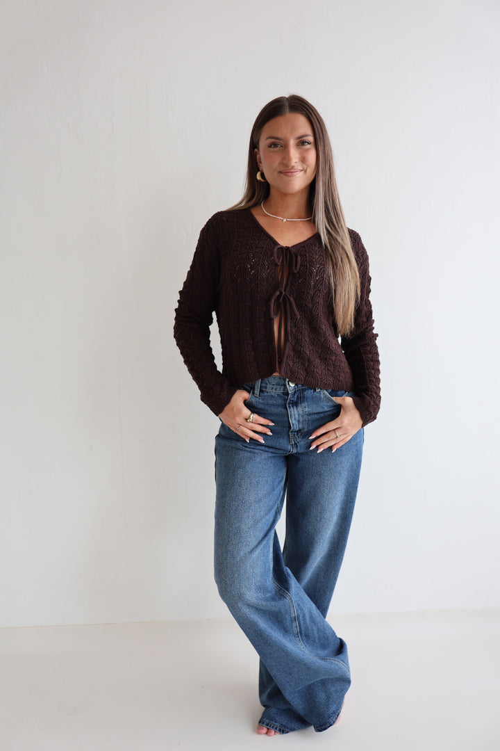 Lochstrick-Cardigan mit Schleifen Espresso Knit