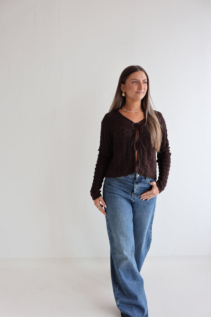 Lochstrick-Cardigan mit Schleifen Espresso Knit
