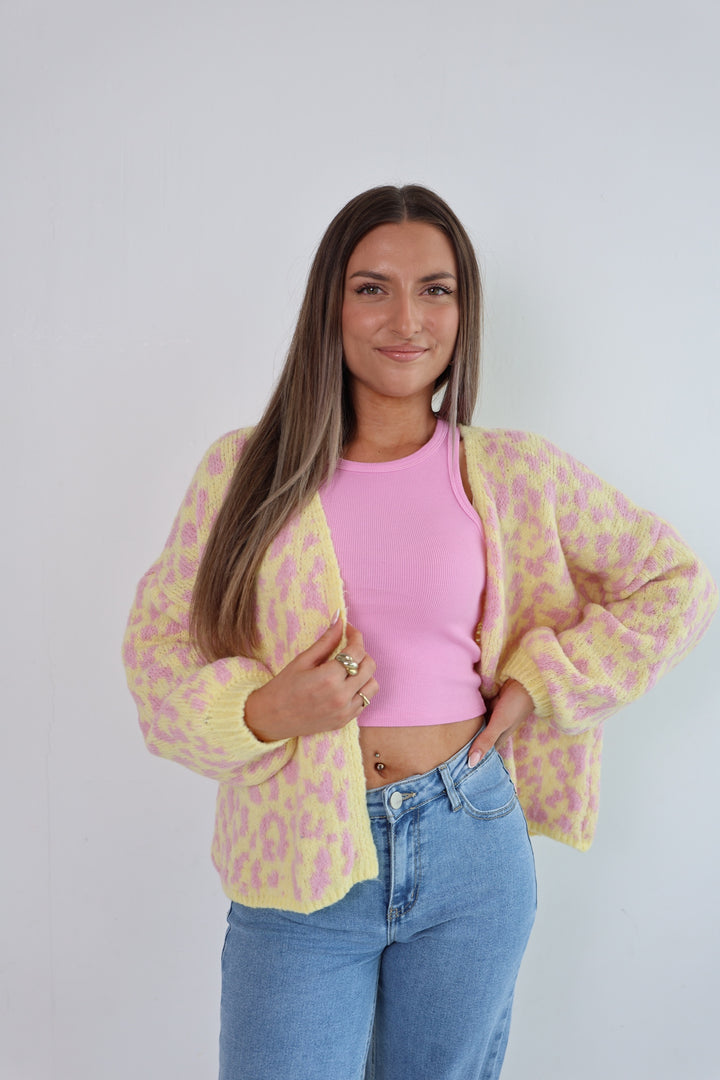 Offener Cardigan mit Leoprint