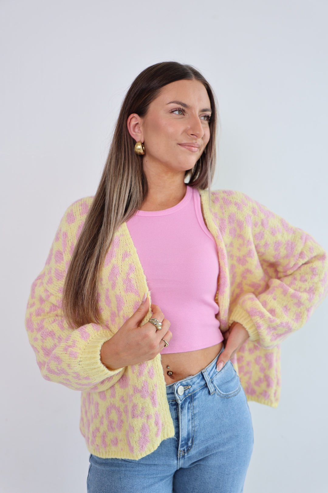Offener Cardigan mit Leoprint