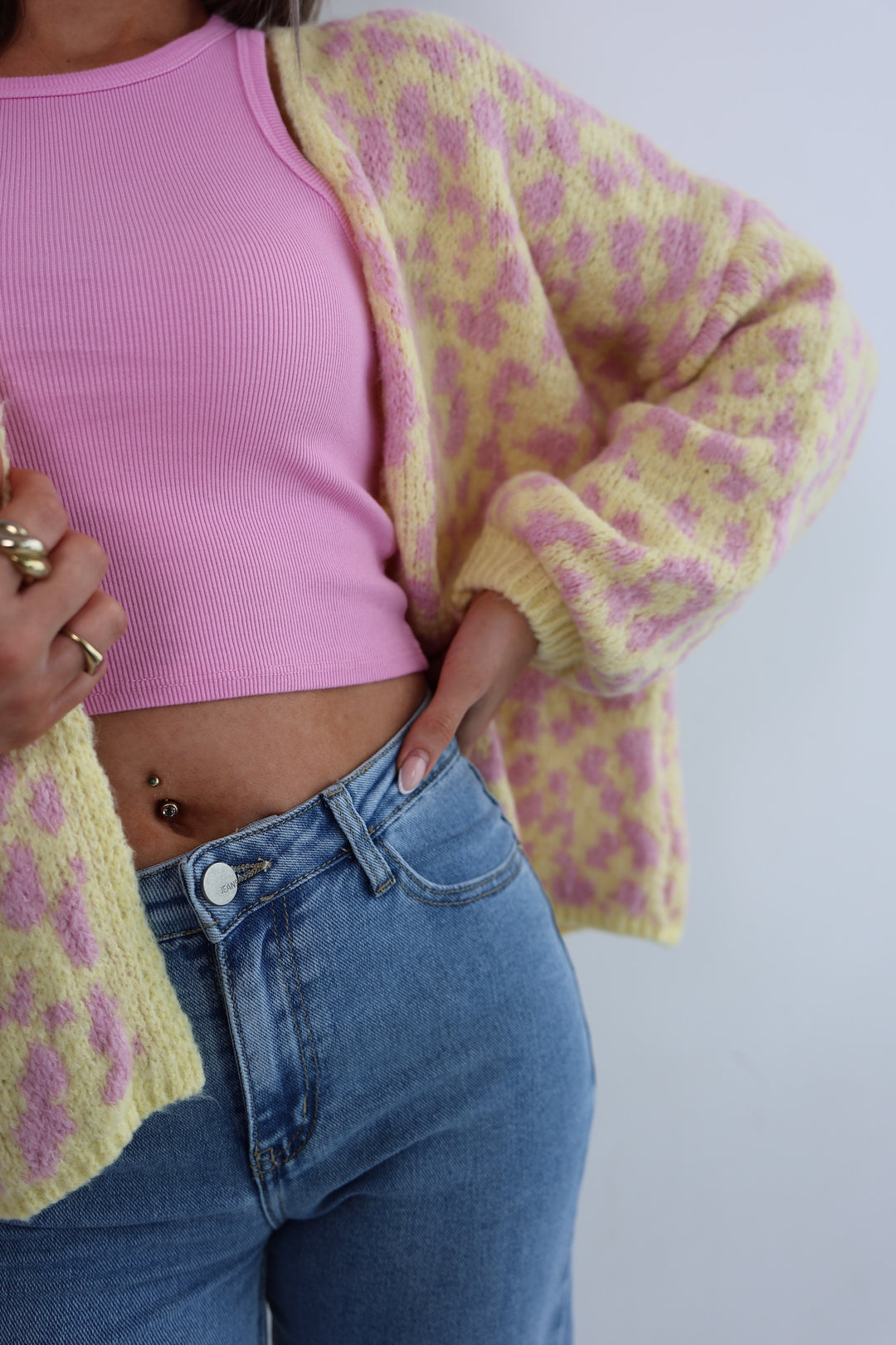 Offener Cardigan mit Leoprint
