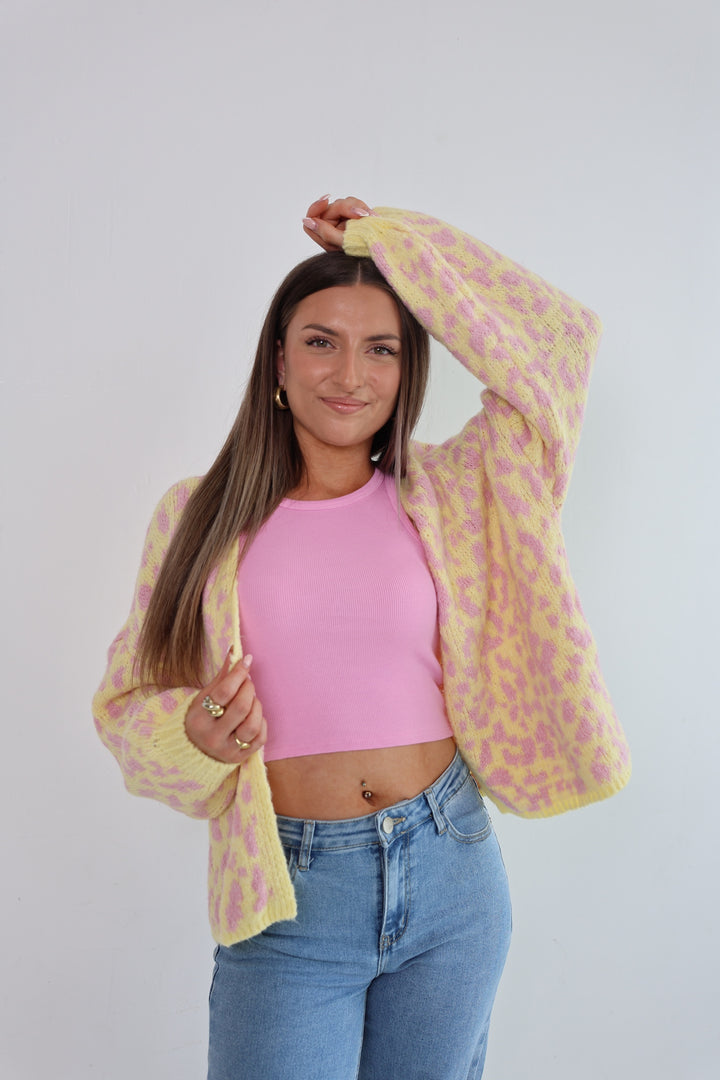 Offener Cardigan mit Leoprint