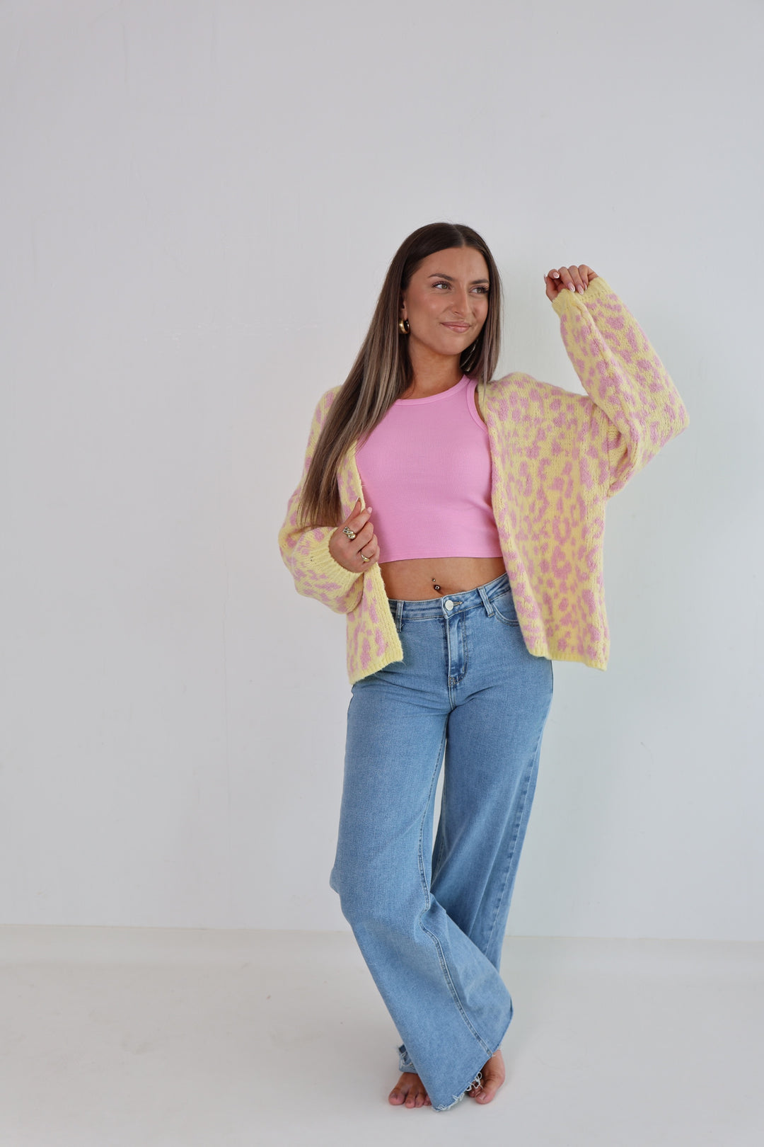 Offener Cardigan mit Leoprint