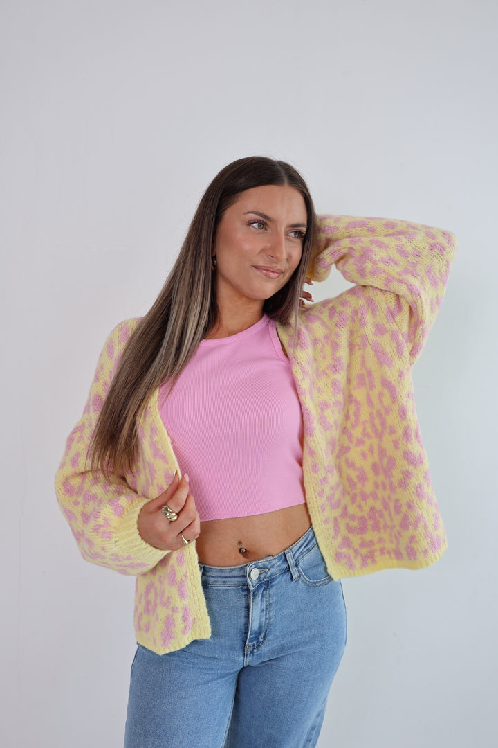 Offener Cardigan mit Leoprint