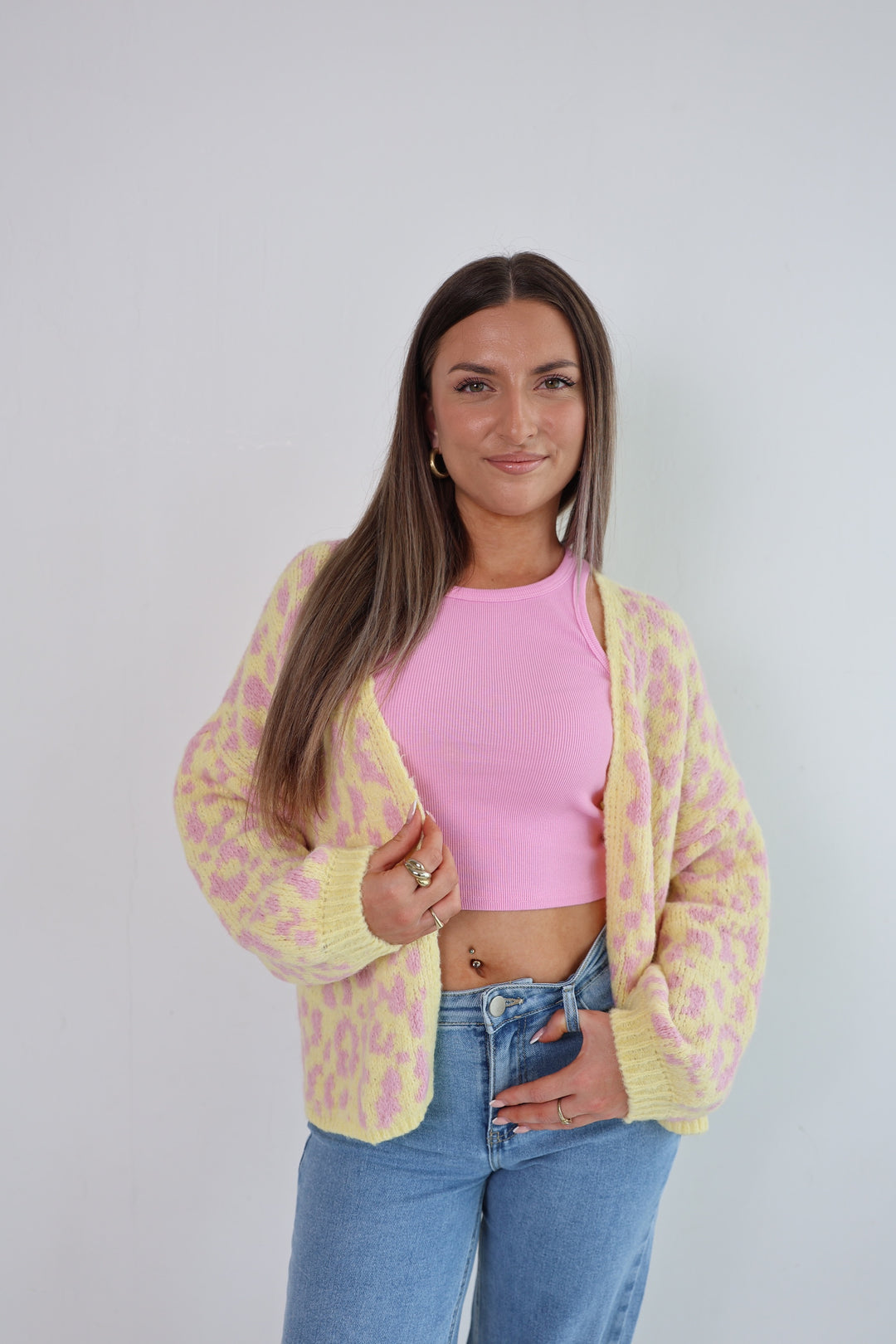 Offener Cardigan mit Leoprint
