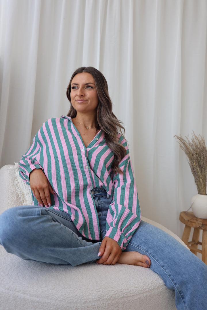 Kurzes Blusenhemd aus Musselin Blockstripes