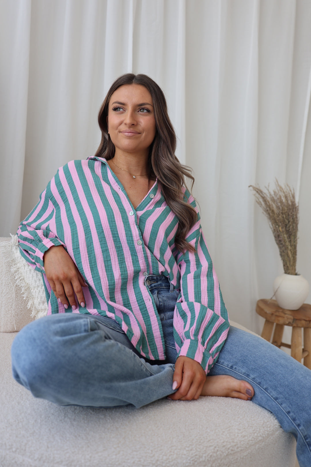 Kurzes Blusenhemd aus Musselin Blockstripes
