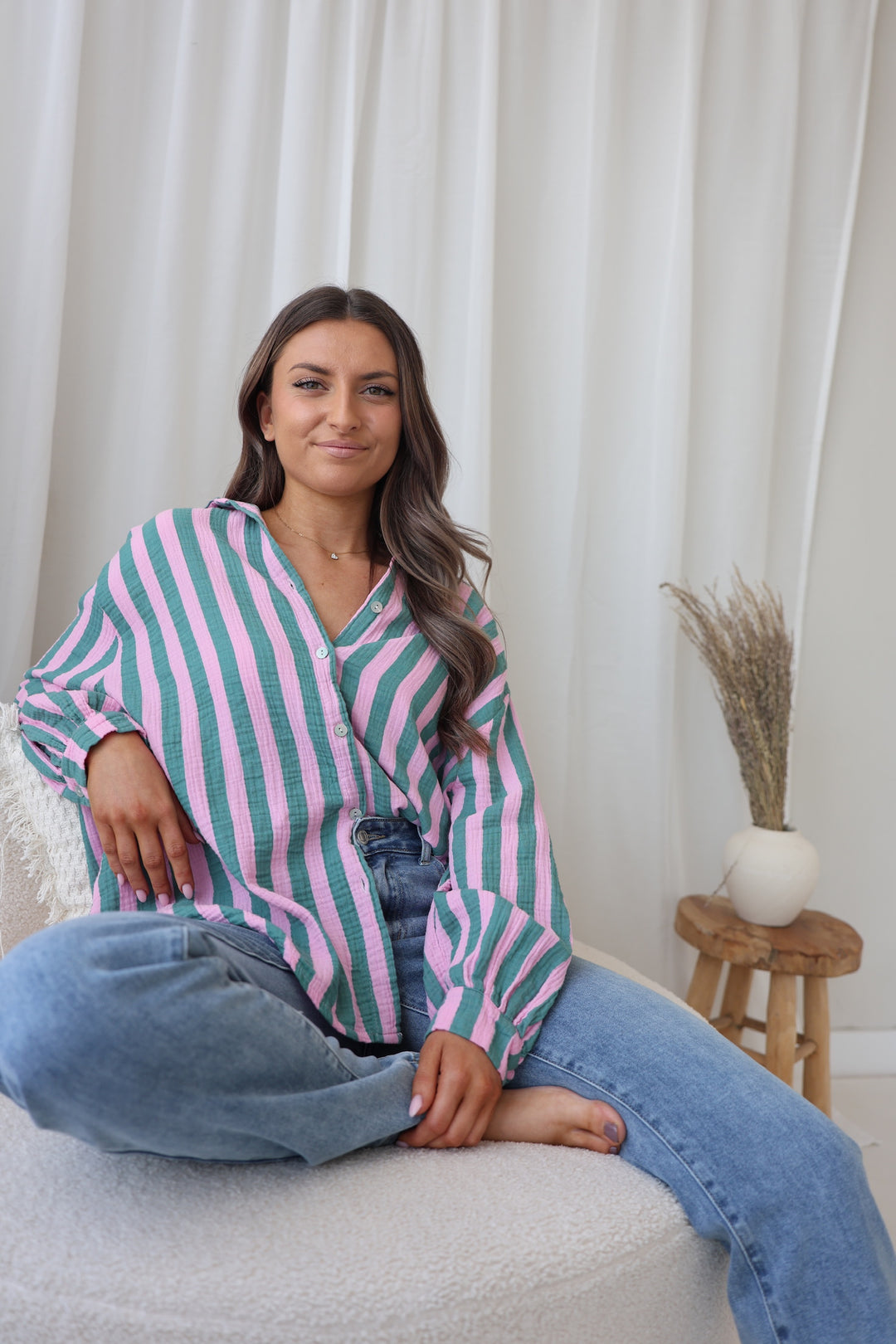 Kurzes Blusenhemd aus Musselin Blockstripes