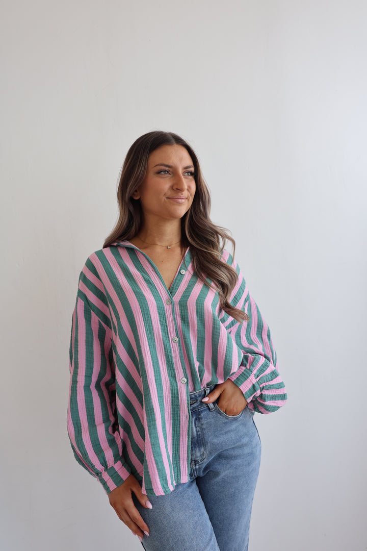 Kurzes Blusenhemd aus Musselin Blockstripes