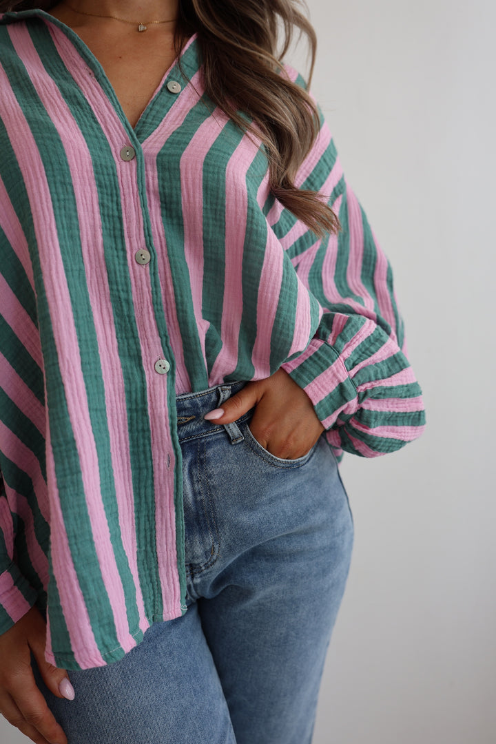 Kurzes Blusenhemd aus Musselin Blockstripes