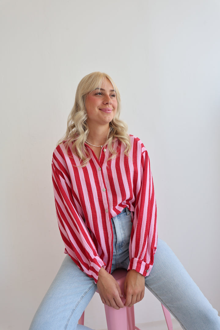 Kurzes Blusenhemd aus Musselin Blockstripes